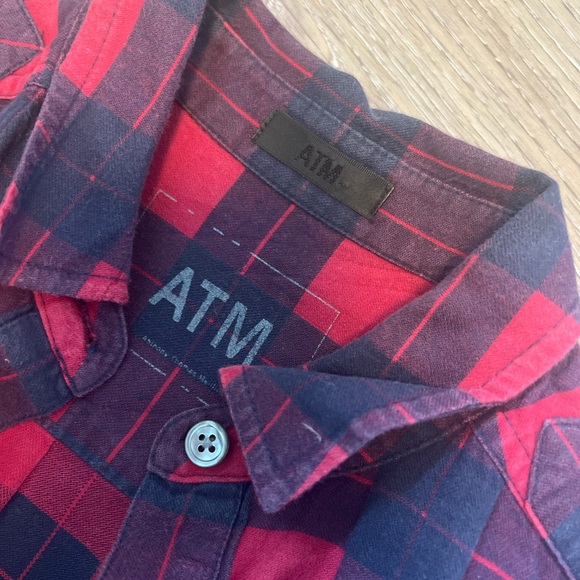 ATM Anthony Thomas Melillo Plaid Flannel Long Sleeve Shirt In Red Black XSmall - Picture 4 of 9